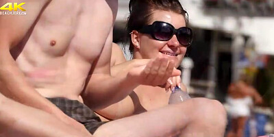 All- inborn, German black-haired with fat fun bags doesn't mind being bare-chested on a local beach