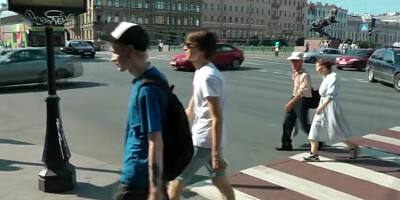 Horny redhead strips in public and fucks
