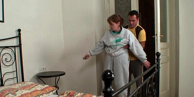 Old injured woman is relaxing with a much younger penis