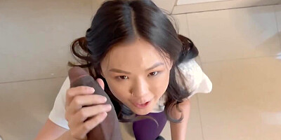 Asian girl Lulu Chu sucks big cock and rides it in POV video