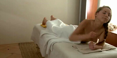 Hot college girl gets fucked pretty good by handsome masseur