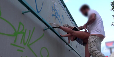 Easygoing British slut fucks for money in public