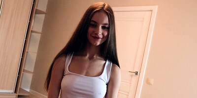 Long-haired beauty Sola Zola gets her shaved pussy drilled
