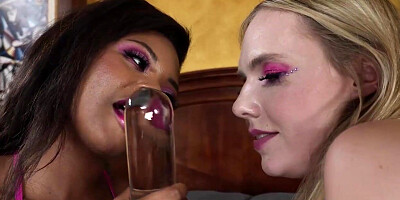 Busty interracial lesbians anal fucking in the bedroom