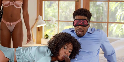 Misty Stone was surprised by her husband and put up a threesome with ebony Hazel Grace