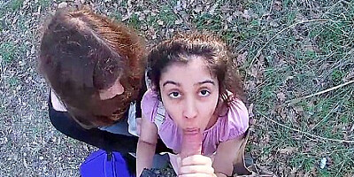 Having fun with two stranger teens that come back from school POV PUBLIC SEX!