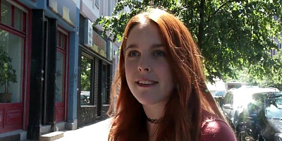 Red Headed Babe Plays Outdoors