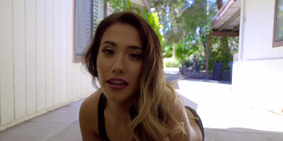 Housewife Eva Lovia seduces her neighbor to fuck & creampie her