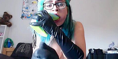 Goth Babe cat fucks dragon dildo