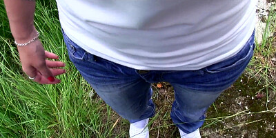 Nella is hard fucked outdoor & takes a thick cumshot over her tummy