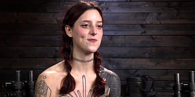 Tattooed bound babe whipped and gagged