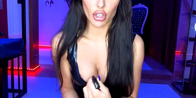 Fantastic dark haired with immense, rigid melons is dressed in a magnificent, black sundress while posing and taunting