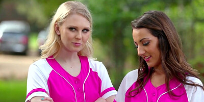 Busty blonde licks two softball players