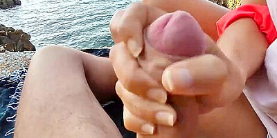 Miss Creamy - Flashing My Dick In Front Of A Hot Teacher In Public Beach And Helps Me Cumshot - Its Very Risky With Stranger Near