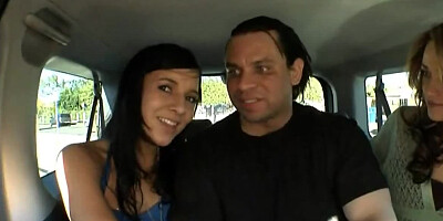 Three sluts drag innocent guy in van hoping to suck his dick