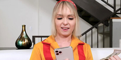 Sweet and tiny blonde girl loves giving blowjobs