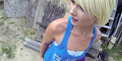 Hot blonde teen paid to bend over outdoors and get fucked