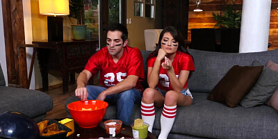 Tiny brunette Adria Rae seduces the pizza guy to fuck her on the kitchen table