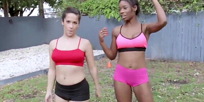 creampie three hot teen sluts share one hard cock in many positions