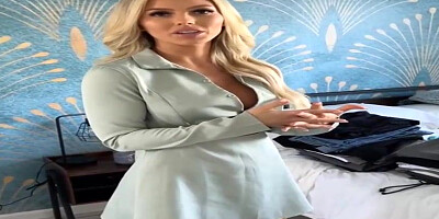 Ravishing platinum-blonde female is deep throating a huge, rock hard man sausage and getting inserted from the back