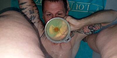 Golden piss into funnel