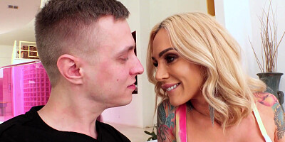 Sarah Jessie with fake boobs and rough anal sex