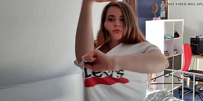 My first-ever time nude! 18yo Nubile demonstrating big Bra-Stuffers and Puss
