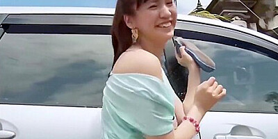 Shizuka Matsubara - Sexy Orange Bikini Girl Washing Car