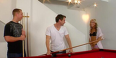 Kara Novak Gets Fucked By Two Men On The Pool Table