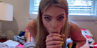 Sweet babe Leah Lee fucks her stepbrother in bed
