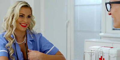 Nurse Lola MyLuv gets covered in cum after some intense fuck with a patient