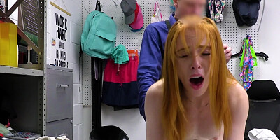 Ginger chick sucks a hard cock and gets fucked from behind