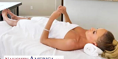 Super-Naughty Yankee stunner, Emma Hix is getting wedged with a rock stiff chisel, on a rubdown table