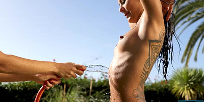 Latina bikini lesbian babes outdoor fun