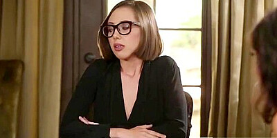 Lesbian chick Jenna seduces April for an office fuck
