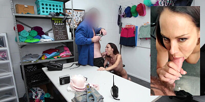 Thief McKenzie Lee is sucking the security officer's cock