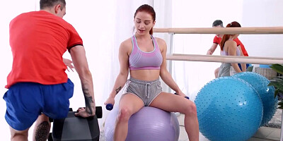 Sporty ginger-haired is yelling while having anal invasion fuckfest with her individual trainer instead of doing exercise