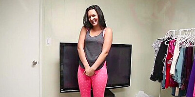 Young MILF masturbates while giving handjob