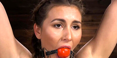 Brunette sub bound and whipped by master