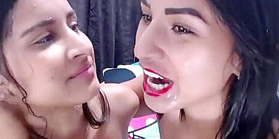 Lesbian girls like to play with a lot of spit