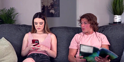 Attractive pale girl is riding the big dick of the stepbro