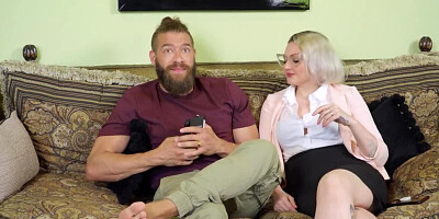 Bearded cheater fucks the lover while his wife is sticking around