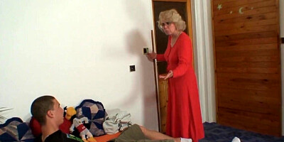 Mommy wants to seduce him but he tries to stop her