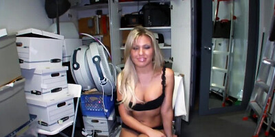 Bald bloke went super crazy on her natural body right in the warehouse