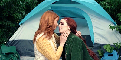 Naughty redhead fists neighbor's tight pussy outdoors