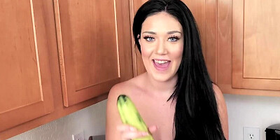 Depraved brunette is rubbing her pussy with a banana
