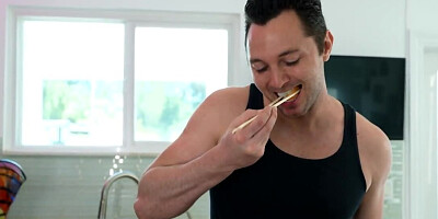 Brad Sterling eats sushi and penetrates Mina Luxx in the kitchen