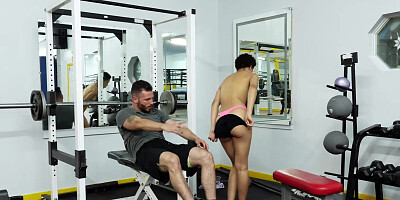 Hot personal trainer Amethyst Banks got her pussy pummeled on the weight bench