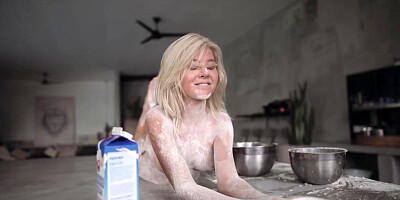 Excellent looking light-haired woman, JennyQ luvs to get entirely nude while alone in the kitchen