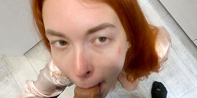 Redhead babe Kate Utopia sucks cock